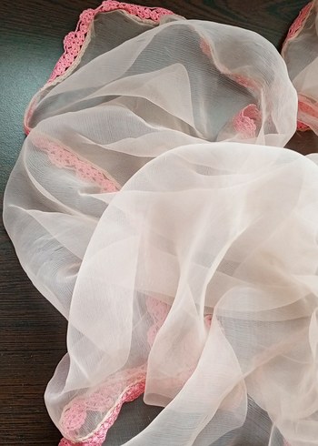 Antika Dantel Kenarlı Pembe Kadın Fular - Görsel 5