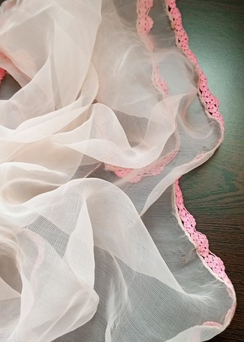 Antika Dantel Kenarlı Pembe Kadın Fular - Görsel 4