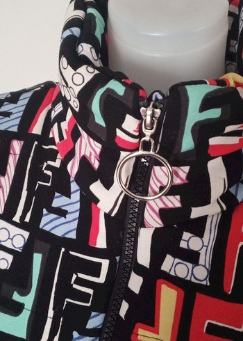 Renkli Baskılı Fermuarlı Street Wear Kadın Ceket - Görsel 3