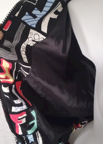 Renkli Baskılı Fermuarlı Street Wear Kadın Ceket - Görsel 5