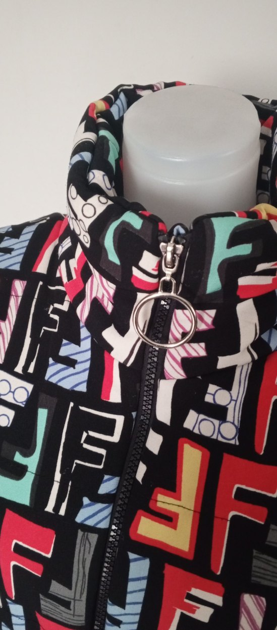 Renkli Baskılı Fermuarlı Street Wear Kadın Ceket - Görsel 3