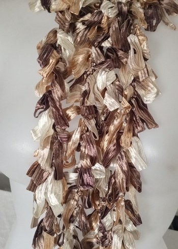 Püsküllü Bohem Bej Örgü Şal - Görsel 2