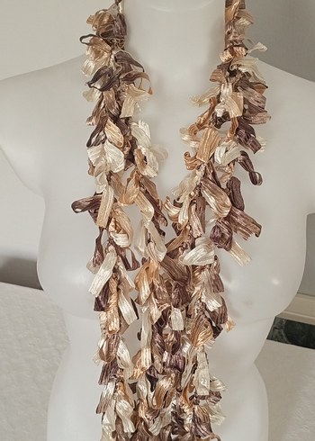 Püsküllü Bohem Bej Örgü Şal - Görsel 5