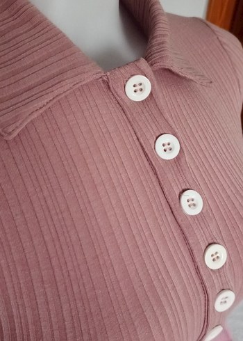 Düğmeli, Uzun Kollu,gül kurusu Bluz - Görsel 3