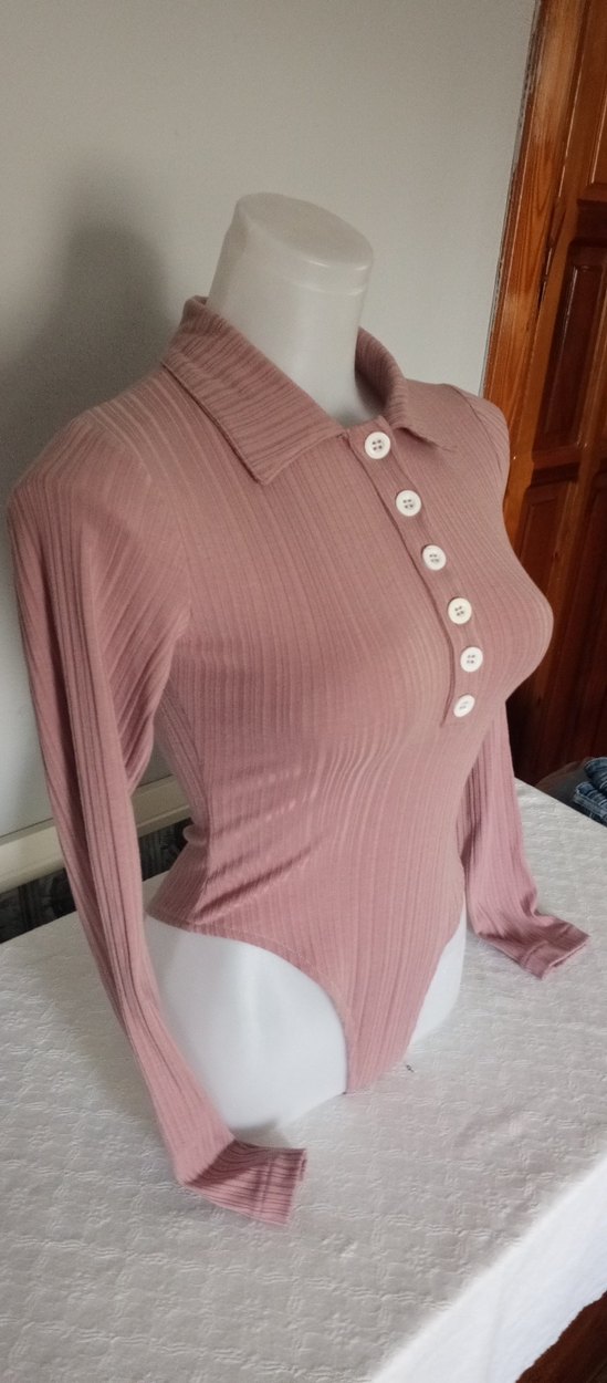 Düğmeli, Uzun Kollu,gül kurusu Bluz - Görsel 2