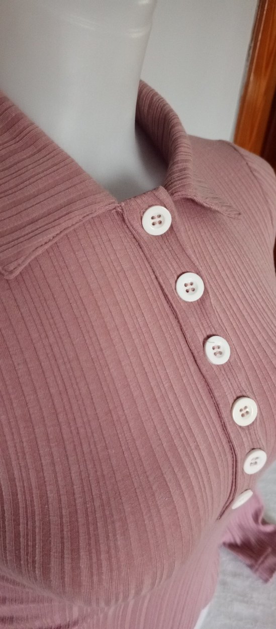 Düğmeli, Uzun Kollu,gül kurusu Bluz - Görsel 3