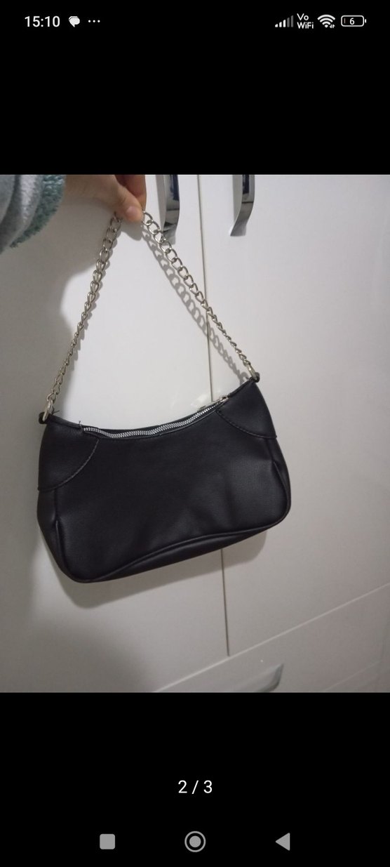 Zincir Detaylı Siyah Deri Kadın Çanta - Görsel 2