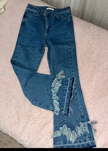 Beyaz Batik Desenli  Kot Pantolon - Görsel 5