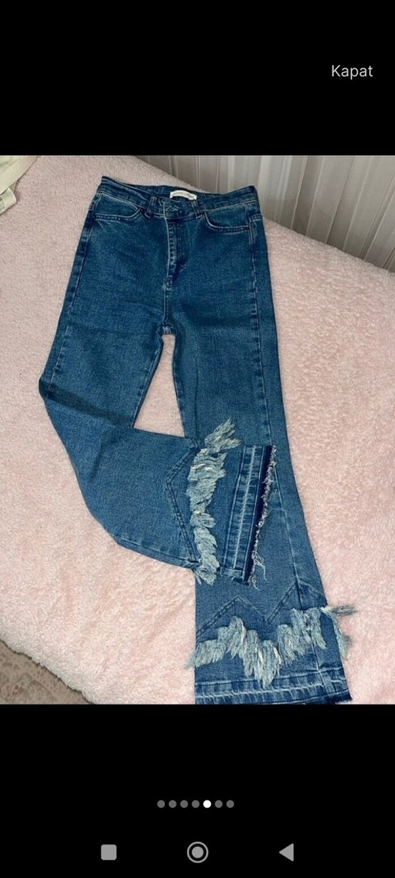 Beyaz Batik Desenli  Kot Pantolon - Görsel 5