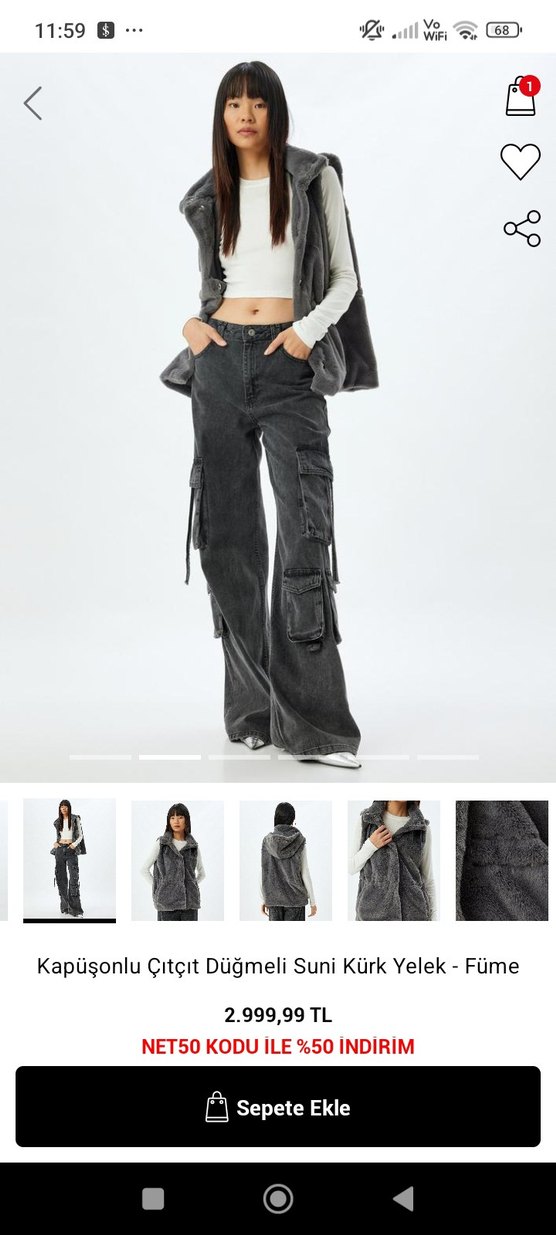 Füme Kapüşonlu Suni Kürk Yelek - Görsel 3