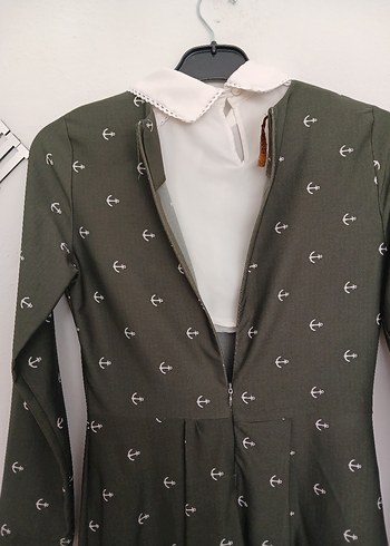 m Beden Beyaz Vintage Baskılı Uzun Kollu Elbise