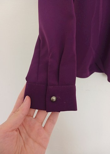 Püsküllü, Uzun Kollu Mor Kadın Gömlek - Görsel 5
