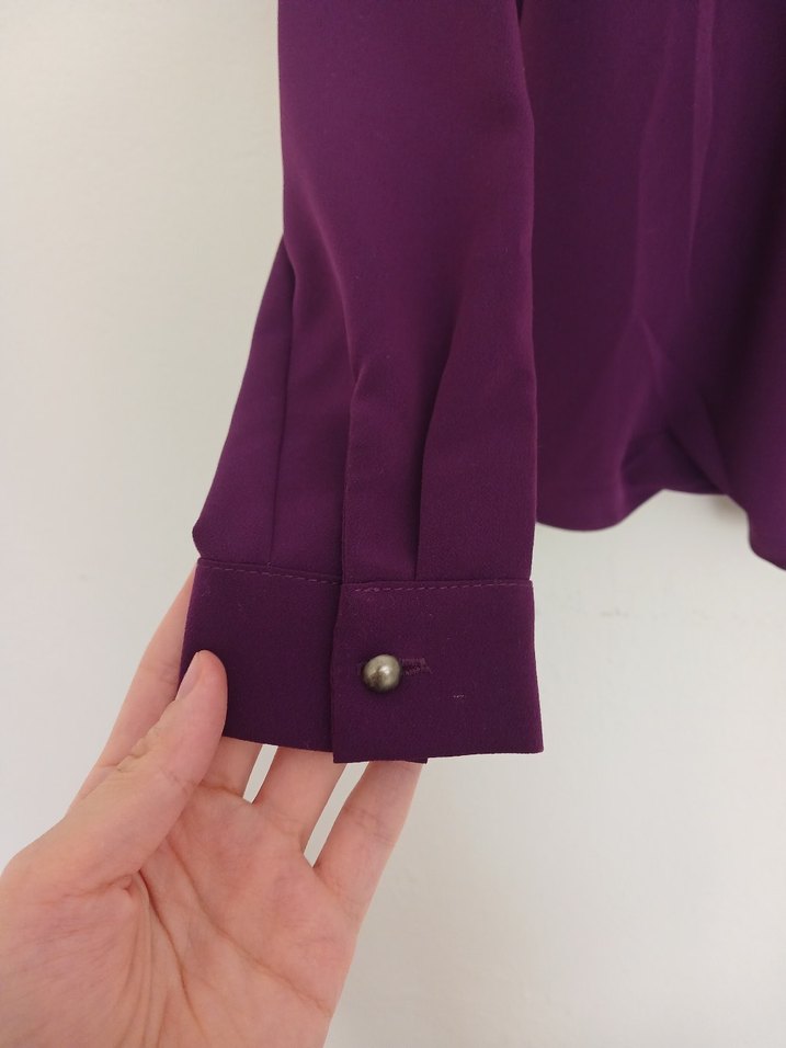 Püsküllü, Uzun Kollu Mor Kadın Gömlek - Görsel 5