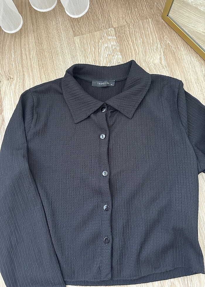 Siyah crop gömlek - Görsel 2