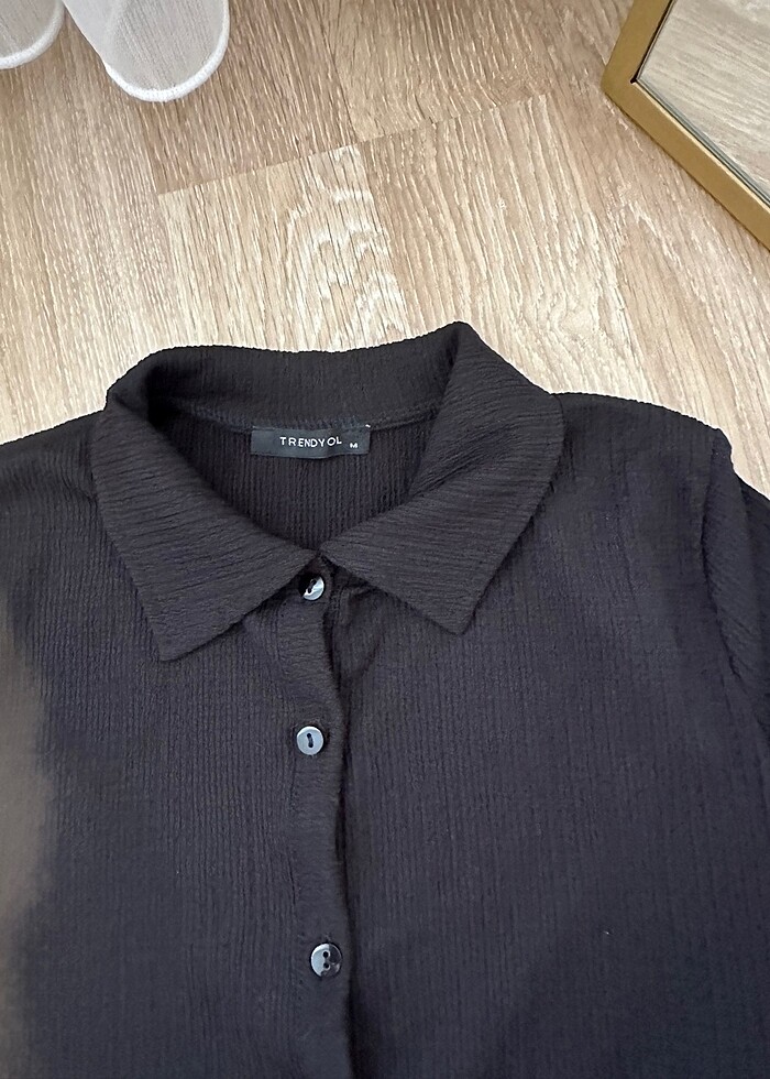 Siyah crop gömlek - Görsel 3