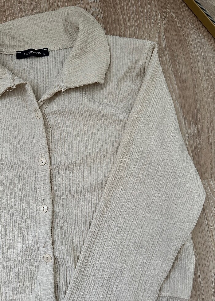 Bej crop gömlek - Görsel 4