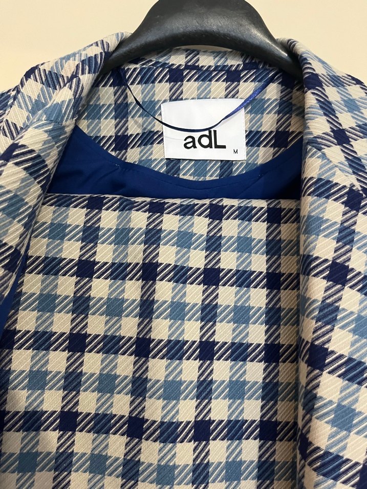 Kadın Lacivert Ekose Uzun Blazer Ceket-Pantolon Takım - Görsel 3