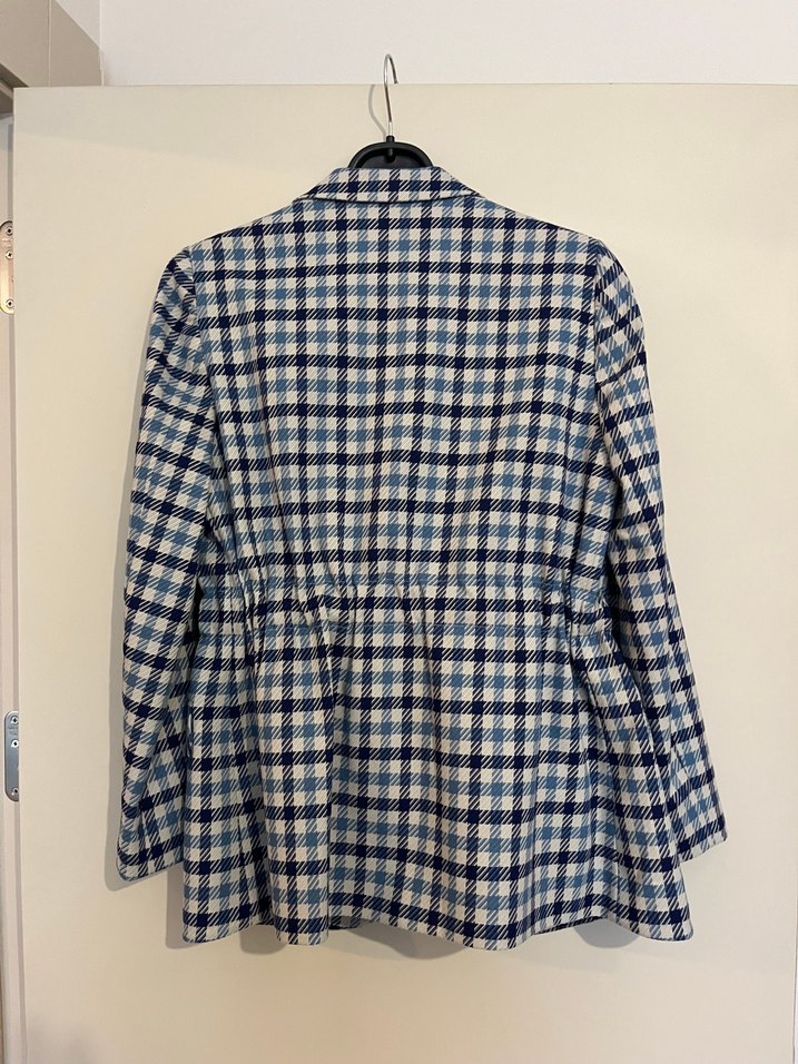 Kadın Lacivert Ekose Uzun Blazer Ceket-Pantolon Takım - Görsel 5