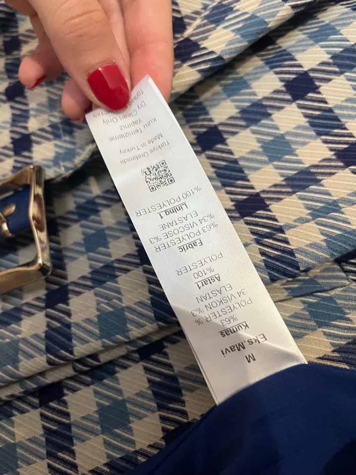 Kadın Lacivert Ekose Uzun Blazer Ceket-Pantolon Takım - Görsel 4