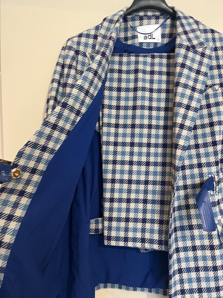 Kadın Lacivert Ekose Uzun Blazer Ceket-Pantolon Takım - Görsel 2