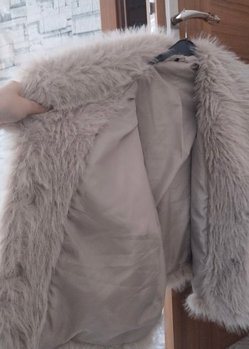 Bej Peluş Kadın Midi Kürk Ceket - Görsel 5