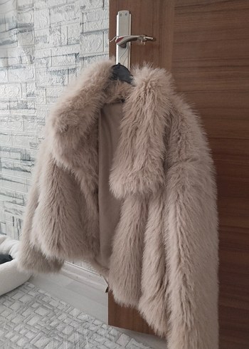 Bej Peluş Kadın Midi Kürk Ceket