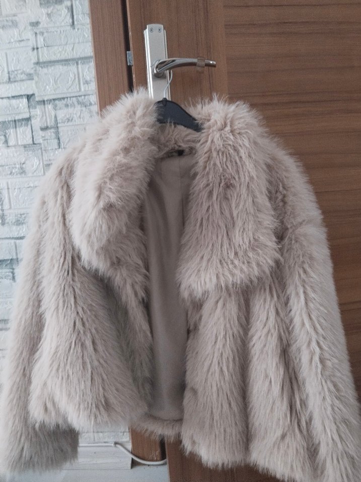 Bej Peluş Kadın Midi Kürk Ceket - Görsel 2