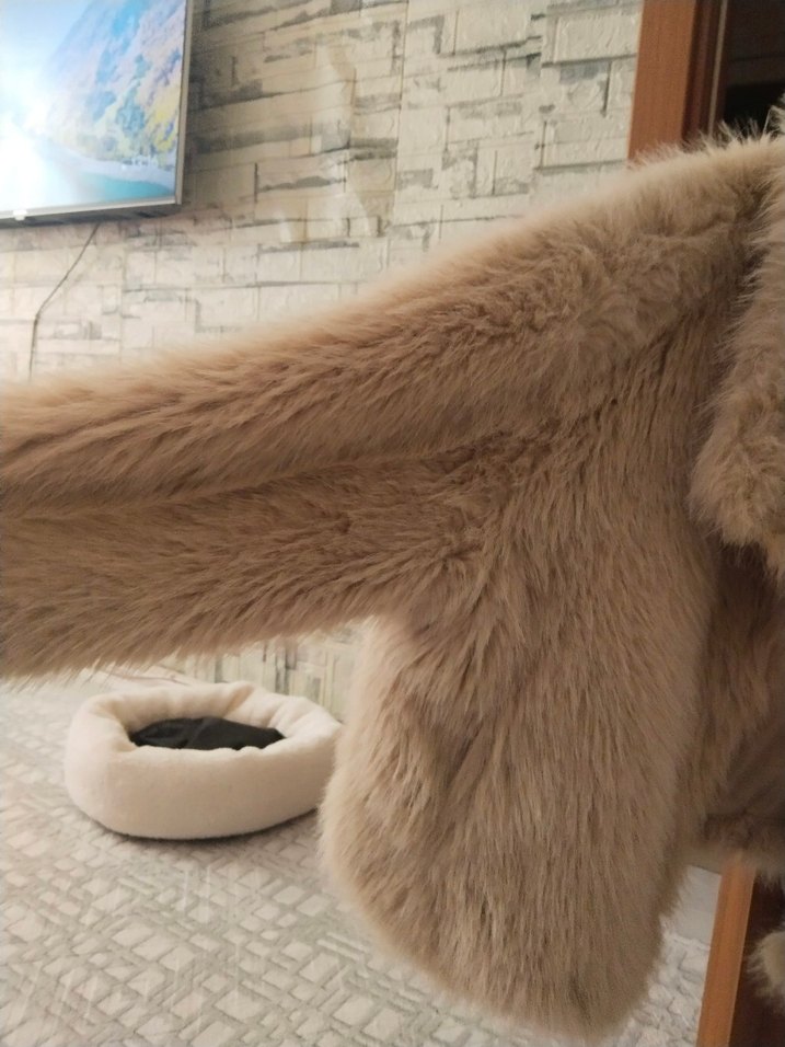 Bej Peluş Kadın Midi Kürk Ceket - Görsel 4