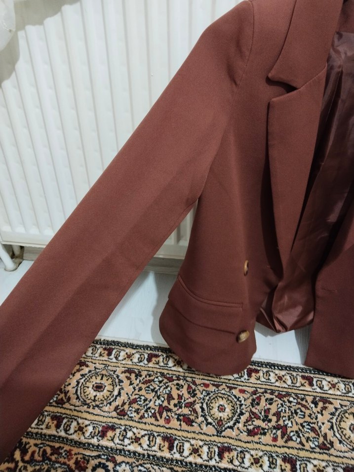 Kahverengi Düğmeli Kadın Blazer Ceket - Görsel 2