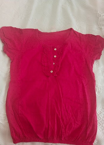 Kız Çocuk Kısa Kollu Pembe Keten Bluz - Görsel 3