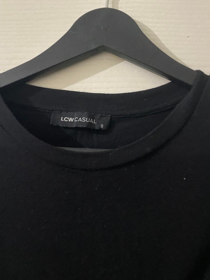 Kız Çocuk Siyah Keten Kısa Kollu Tişört - Görsel 3