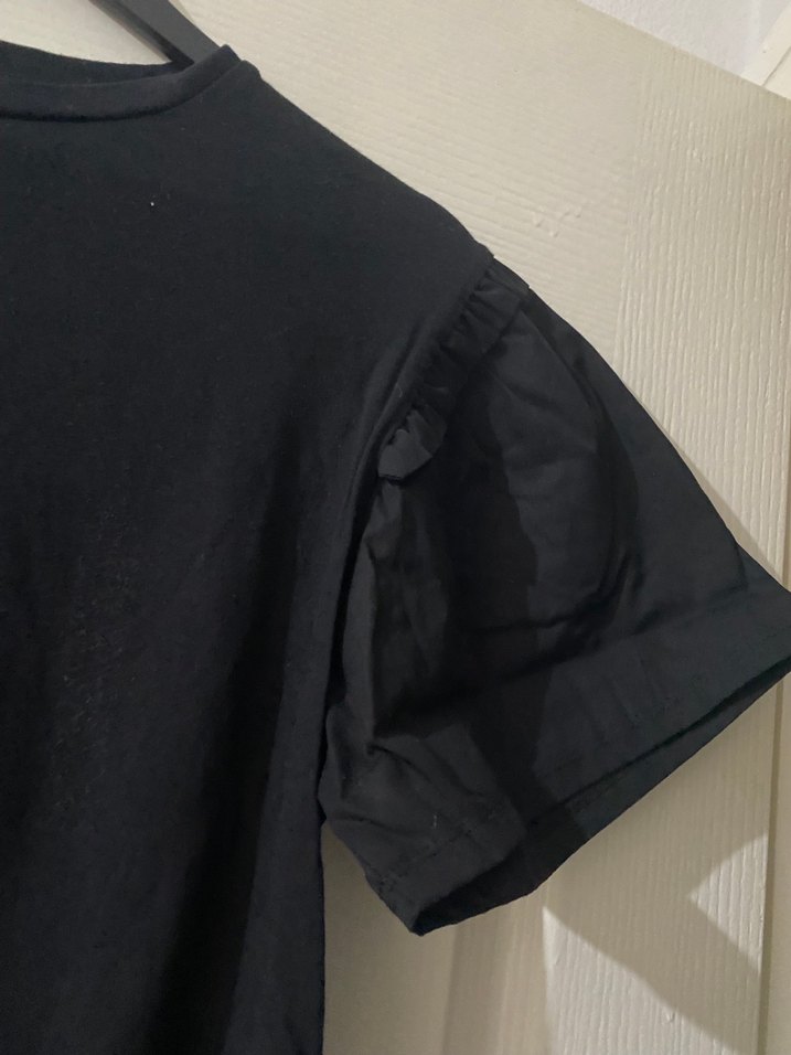 Kız Çocuk Siyah Keten Kısa Kollu Tişört - Görsel 2