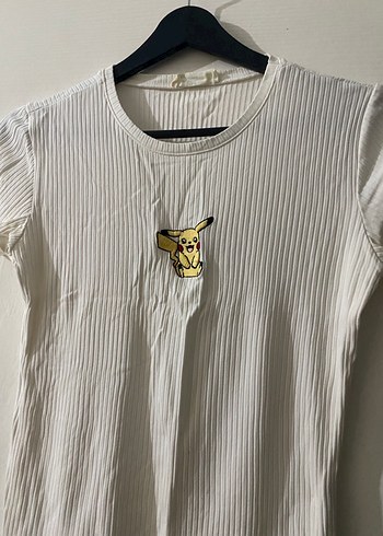 Kız Çocuk Beyaz Pamuklu Pikachu Baskılı Tişört - Görsel 2