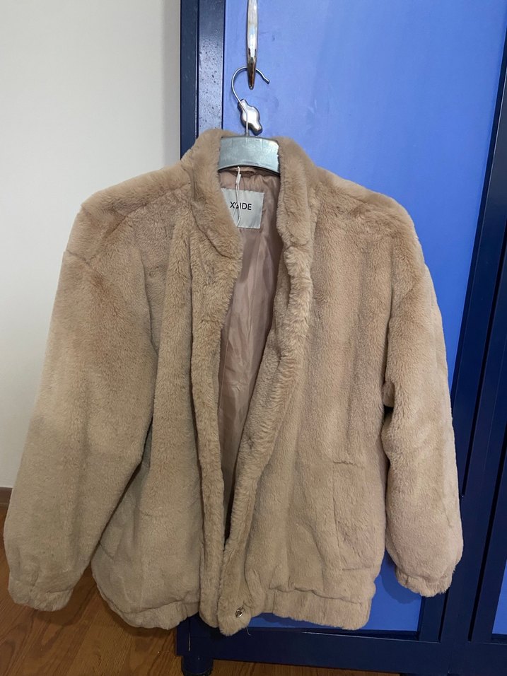 Bej Kadın Suni Kürk Ceket - Görsel 4