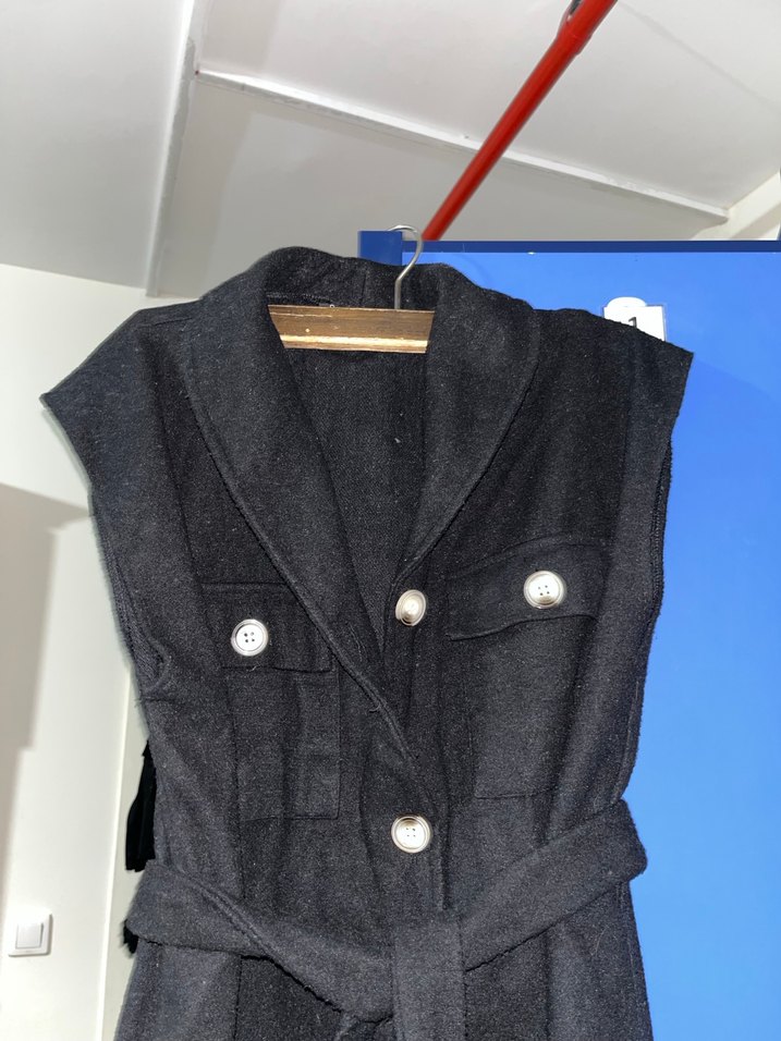 Kuşaklı yelek kaban - Görsel 2