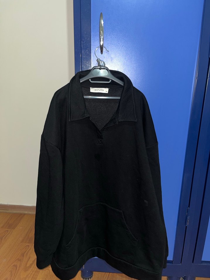 Kadın Siyah yakalı sweat üç iplik kalın - Görsel 2