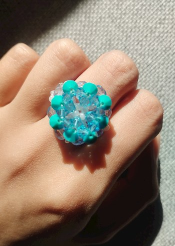 El emeği Boncuklu Turkuaz Kadın Yüzük - Görsel 2