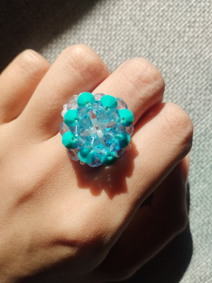 El emeği Boncuklu Turkuaz Kadın Yüzük - Görsel 2