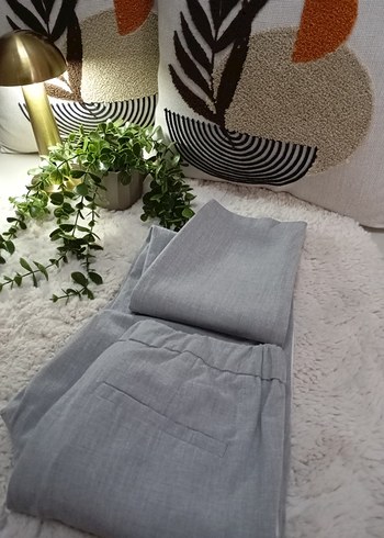 36 Beden Kadın Gri Pamuk Kumaş Pantolon