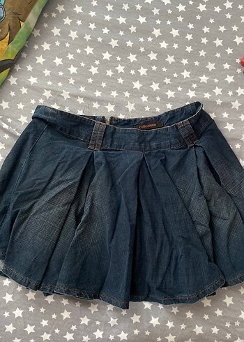 Lacivert Pilili Kot Mini Etek
