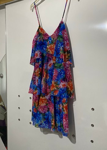 Renkli Fırfırlı Mini  Elbise - Görsel 2