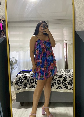 Renkli Fırfırlı Mini  Elbise - Görsel 4