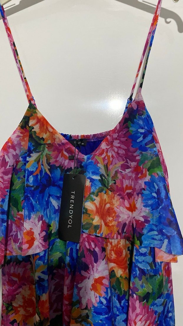 Renkli Fırfırlı Mini  Elbise - Görsel 3