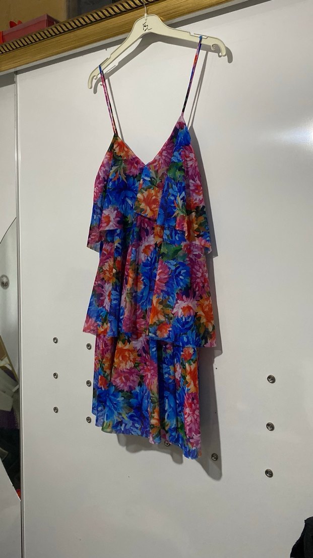 Renkli Fırfırlı Mini  Elbise - Görsel 2