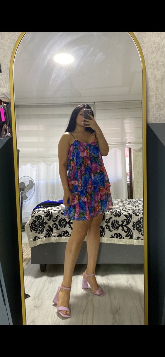 Renkli Fırfırlı Mini  Elbise - Görsel 4