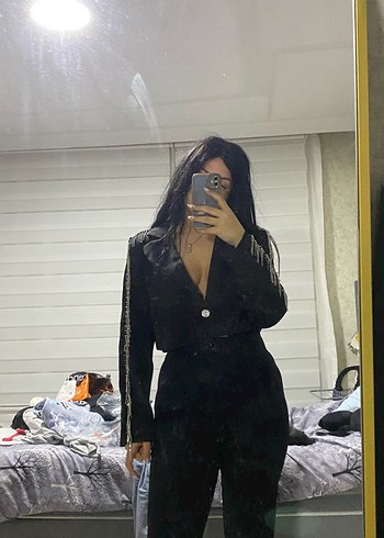 40 Beden siyah Renk Taşlı siyah blazer