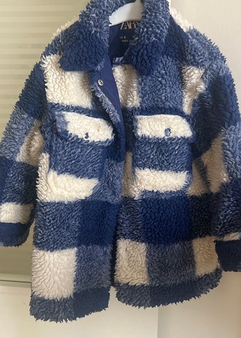 Zara Kız Çocuk Mavi Ekose Peluş Kaban