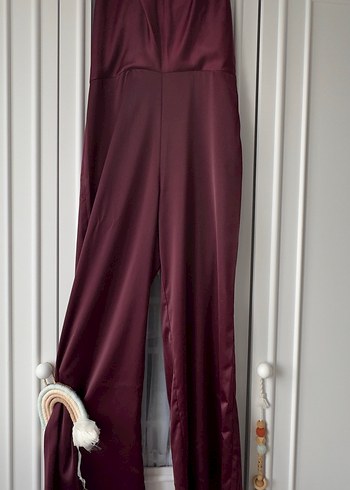 Bordo Drapeli Straplez Kadın Tulum - Görsel 3