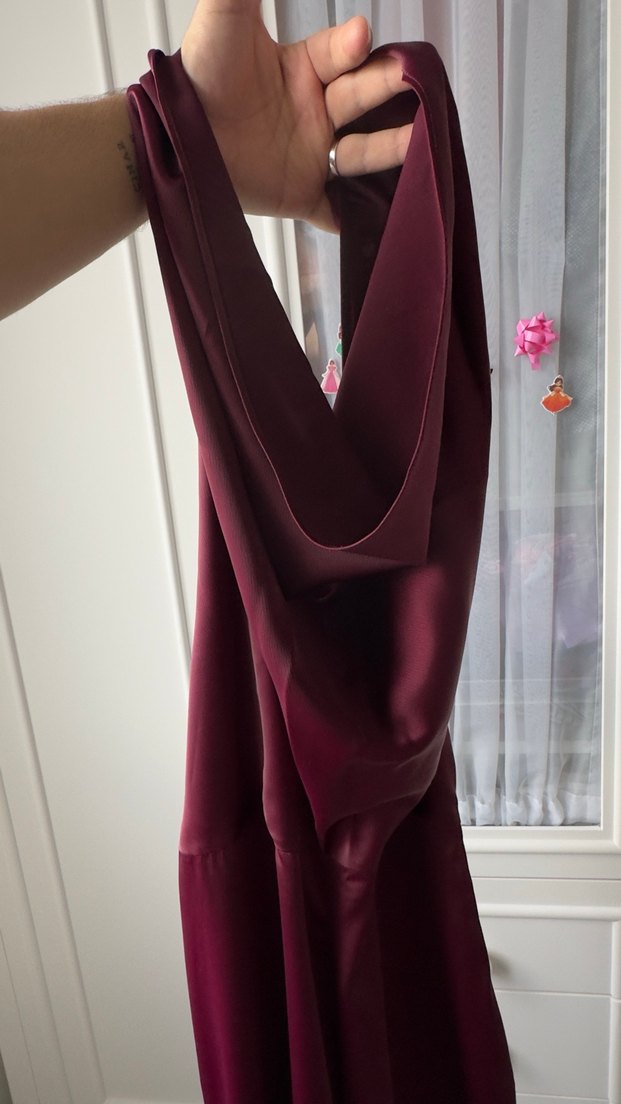 Bordo Drapeli Straplez Kadın Tulum - Görsel 4