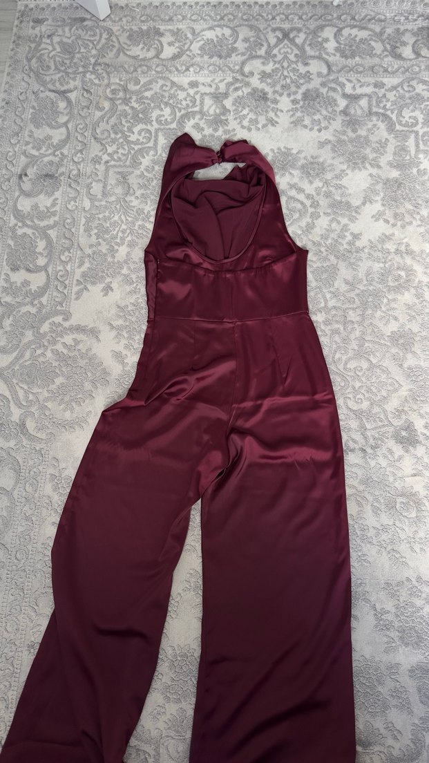 Bordo Drapeli Straplez Kadın Tulum - Görsel 2